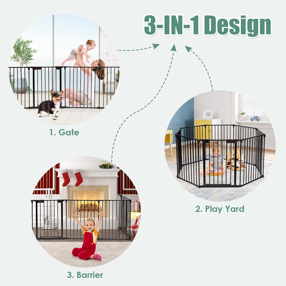 LIFEZEAL Rejilla de Seguridad Plegable para Chimeneas, Barrera Metálica de Seguridad para Niños, Rejilla Infantil de Protección para Puertas y Escaleras (6 Paneles, Negro)