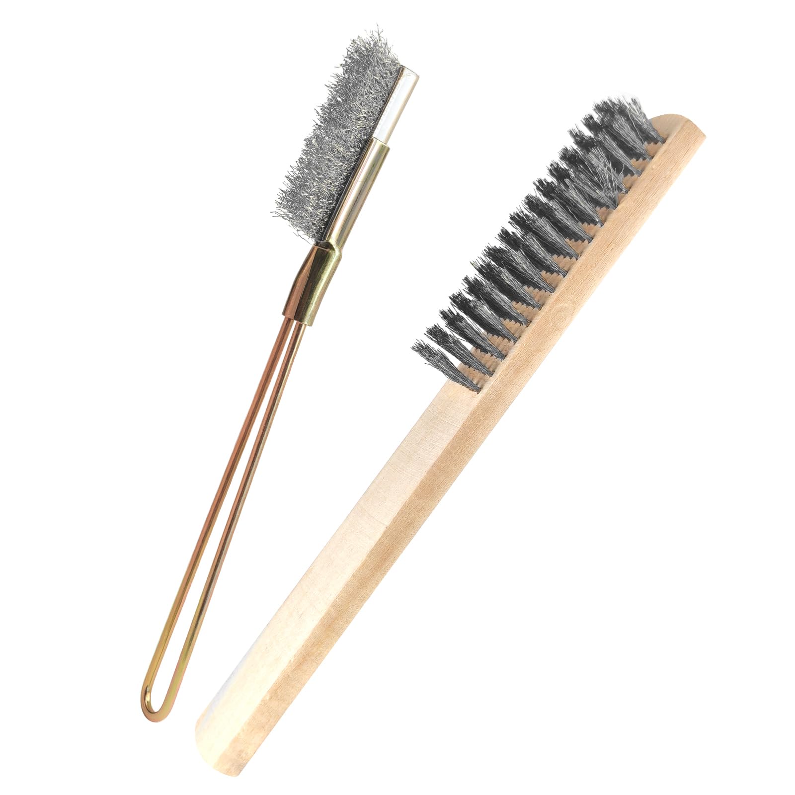 Zestaw szczotek drucianych, prosta szczotka, szczotka z drewnianym uchwytem, szczotki druciane ze stali nierdzewnej, platerowane miedzią / podobne do brązu, Clean Barbecue Grills, Remove Dirt