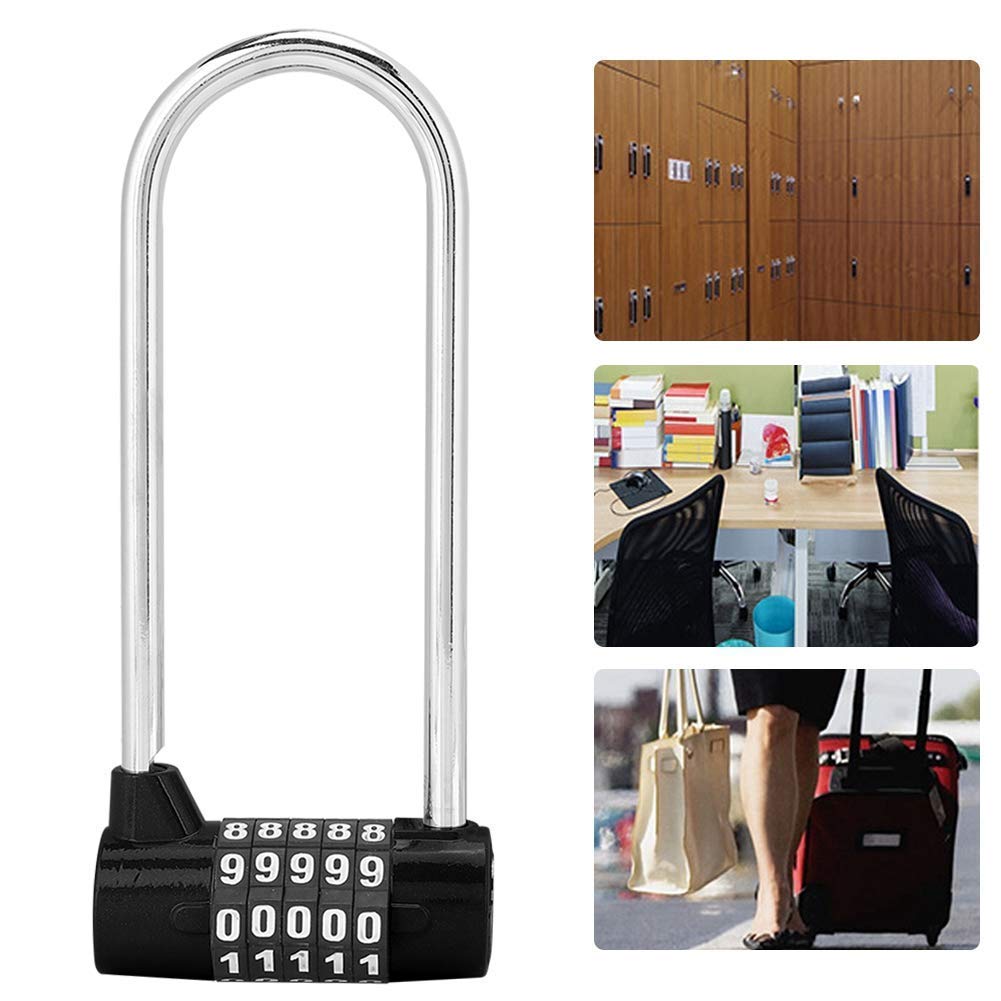 Cerradura de puerta, cerradura de código de combinación de 5 diales, candado de contraseña de aleación de zinc duradero en forma de U extra largo, para gabinetes, manijas de puerta, gimnasio, bicicle