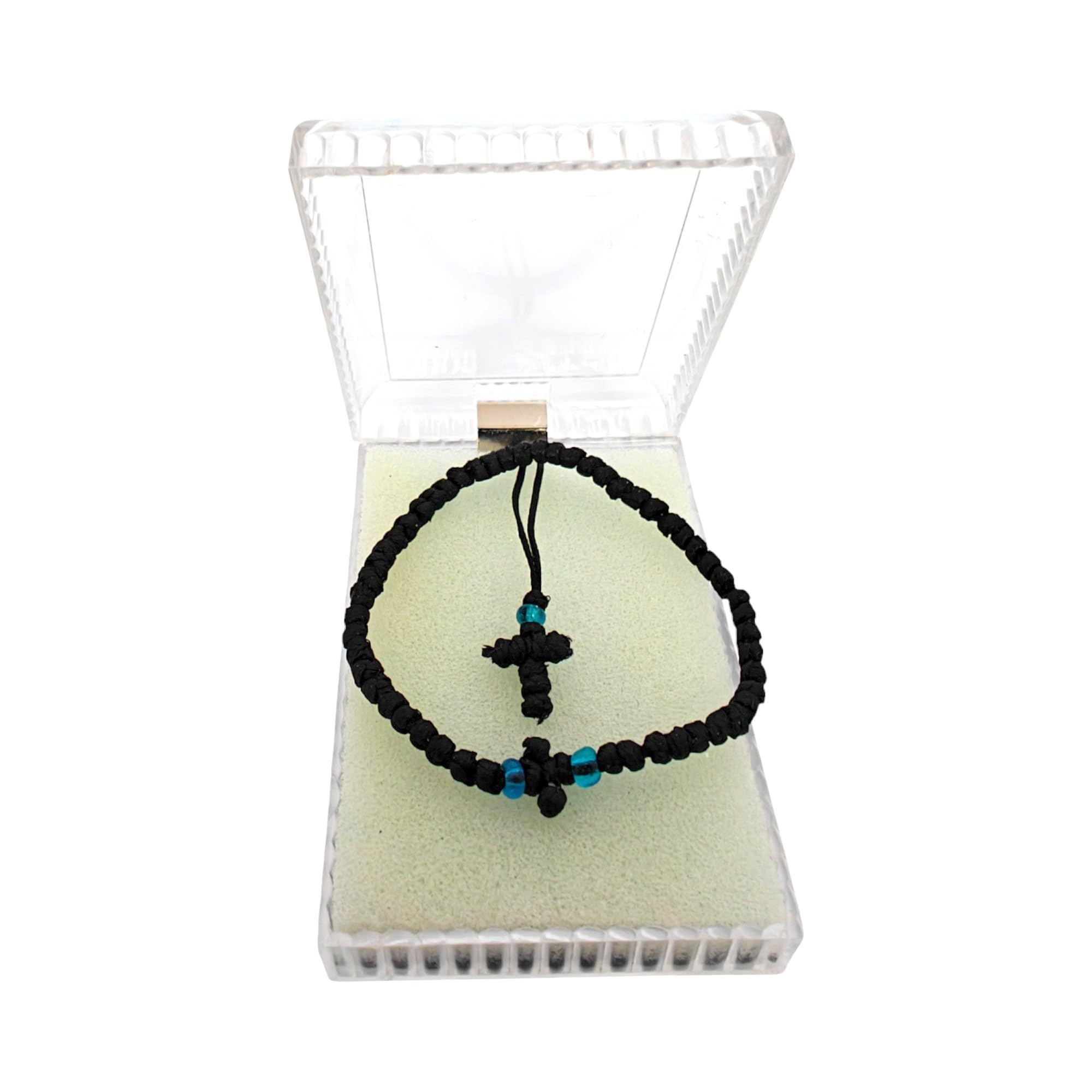 IconsGr Handmade Christian Orthodox Komboskoini Prayer Rope With Cross Pendant Necklace Black
