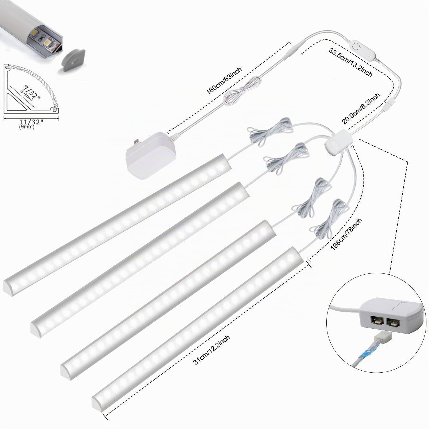 Cefrank – Kit de 4 Barras LED Inteligentes para Bajo Armario, Forma en V de 30 cm, Luz Regulable de 2700K a 6000K, 3W por Barra, con Control por App, Compatible con Alexa y Google Assistant