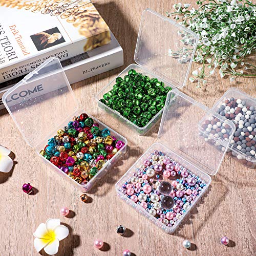 Image of 6 Pieces Mini Plastic Clear Beads Storage Containers Box for Collecting Small Items, Beads, Jewelry, Business Cards, Game Pieces, Crafts (3.7 x 3.7 x 1.18 Inch)