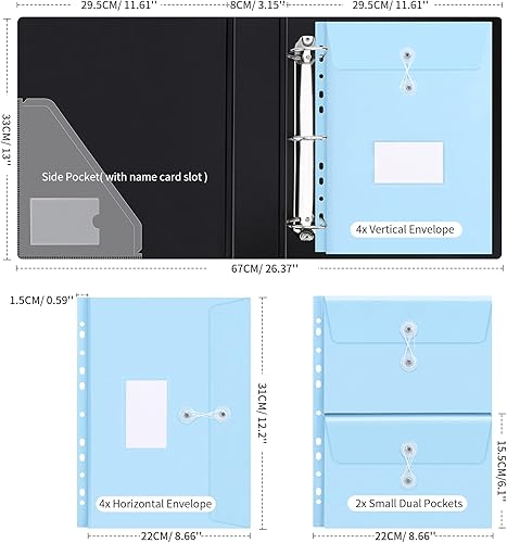 Miniatura 7 de Uquelic Carpeta grande de 3 anillas, organizador de carpetas de archivos con 8 sobres de plástico expandibles de tamaño A4 y 4 sobres de plástico de