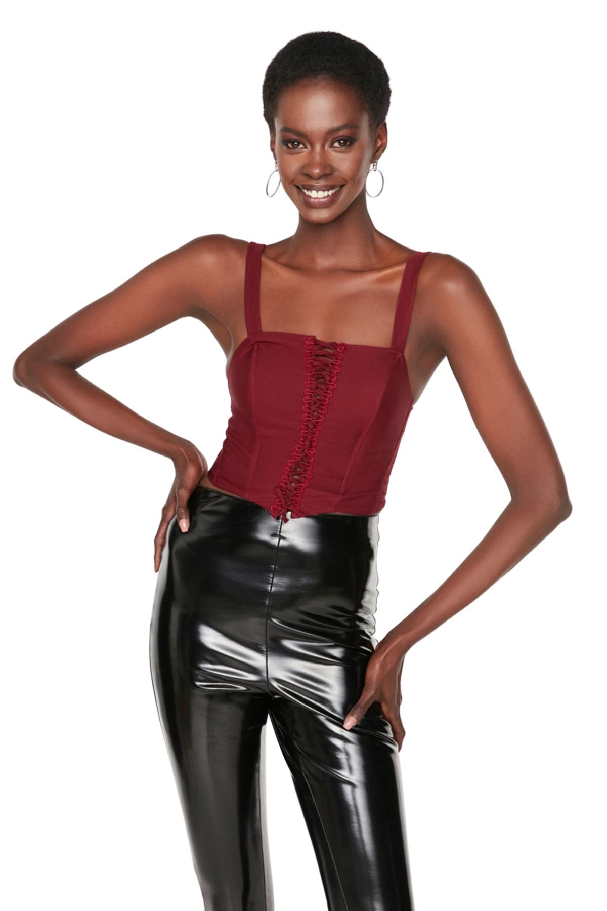 Trendyol Damen Burgundy Woman Fitted Standard Square Collar Woven Blouse Hemd, 40