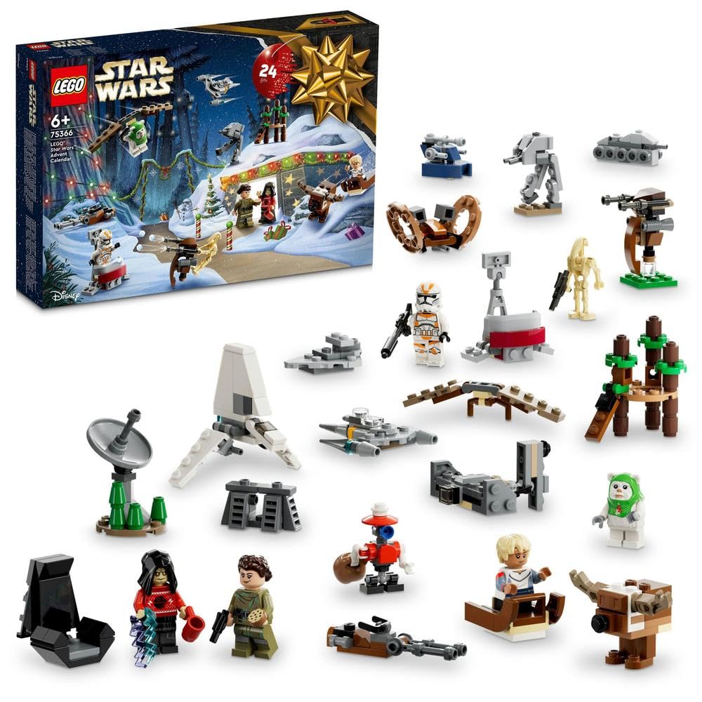 LEGO 75366 Star Wars Advent Calendar 2023 with 24 Gifts including 9 Characters, 10 Toy Vehicles and 5 Iconic Mini-Models, Christmas Countdown Gift for Kids and Fans