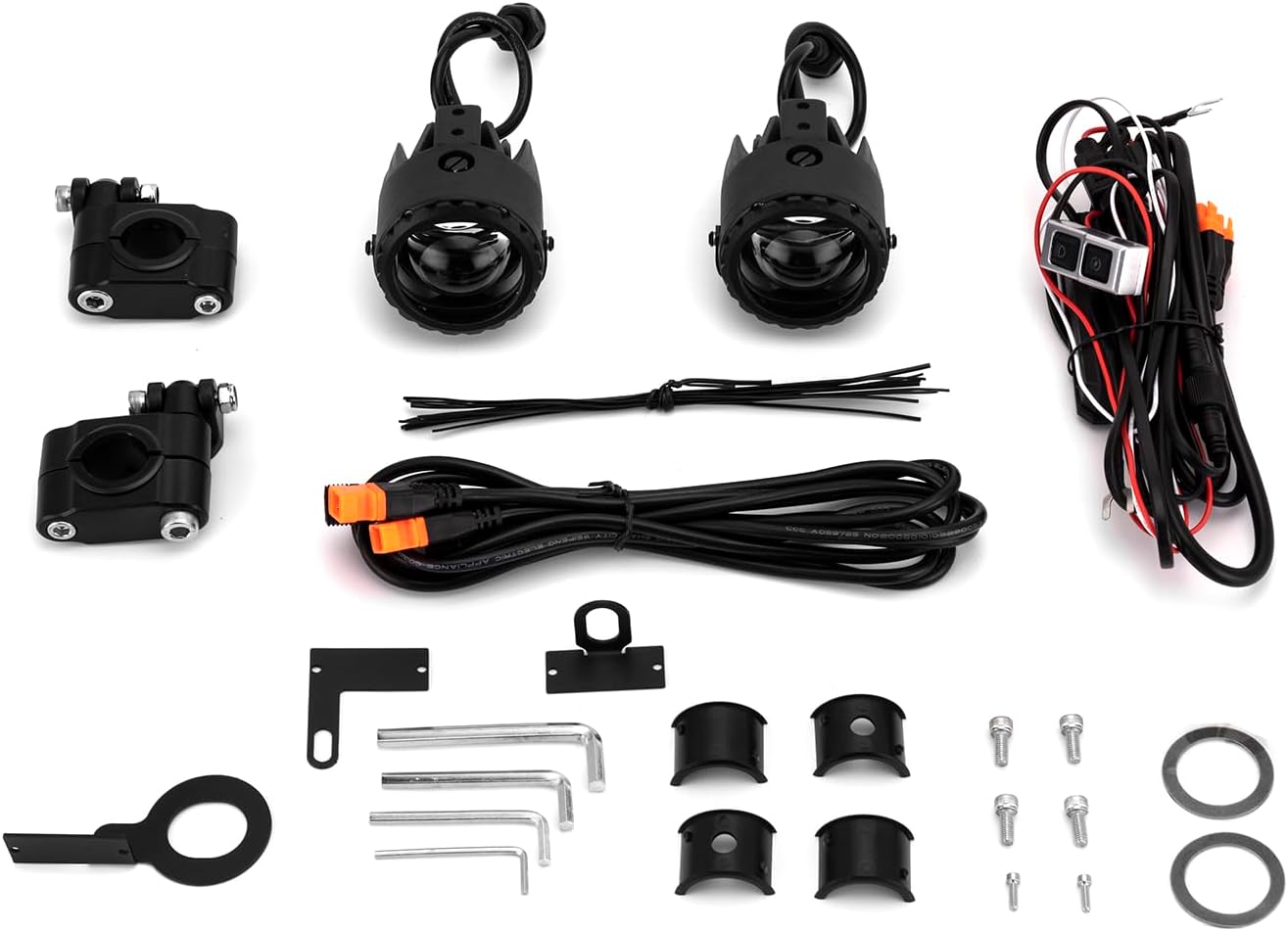 Mofun 60W Motorcycle Auxiliary LED Light White/Amber Driving Light with Mount Brackets Wire Harness Compatible with Yamaha YZ250F Fit CRF450R, Compatible with Herley, Fit 1"-1.25" Most Bar Diameter