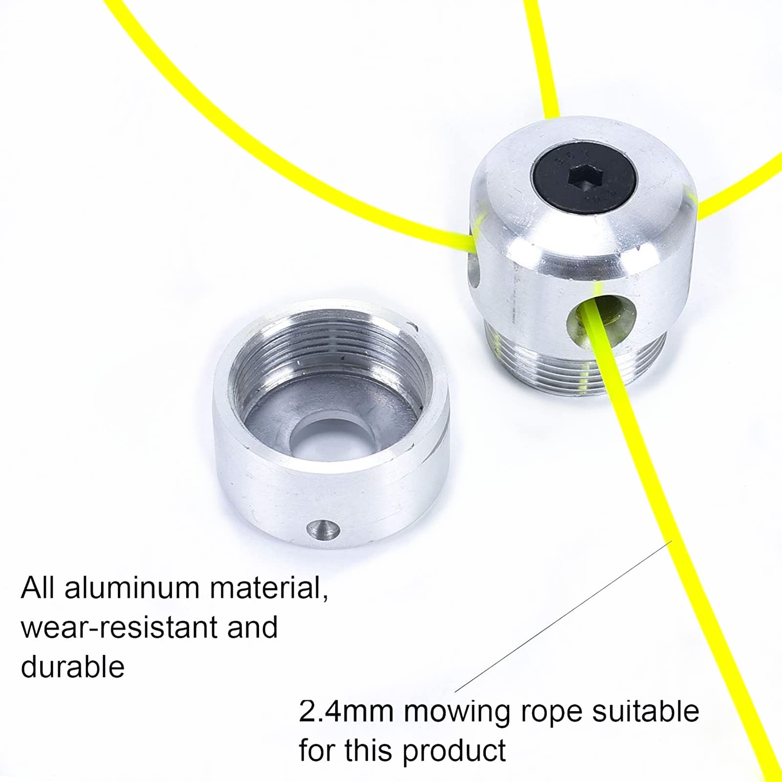 Cabezal de Aluminio para Desbrozadora Con 4 Líneas, Cuerda de Siega, Disco de Montaje y Llave Inglesa - Accesorio para Corte de Hierba y Paja