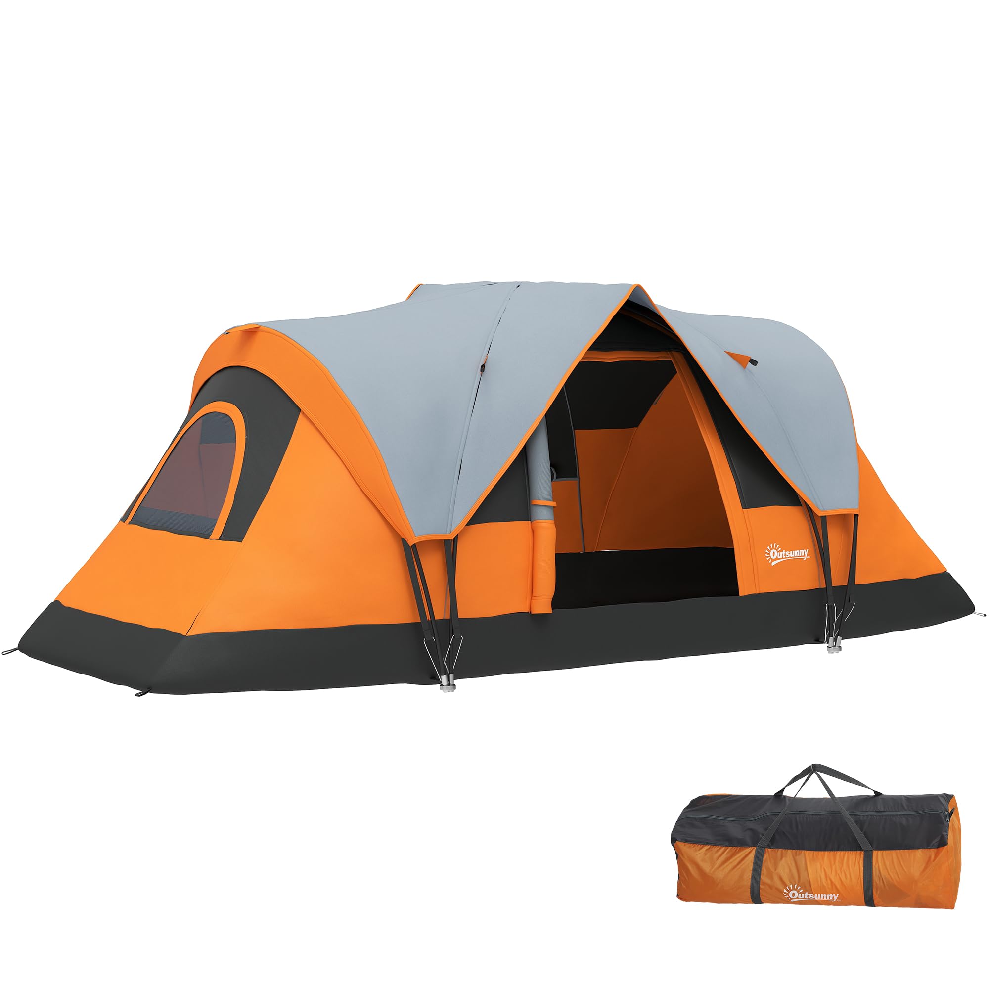 Outsunny 5-6 Man Camping Tent Tunnel Tent UV Protection 3000mm Water Resistant Hiking Shelter with Groundsheet and Carry Bag - Orange — image 1