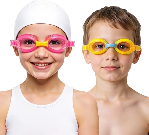 2 Pack Kids Swim Goggles for Toddlers 6-14(8-12), Anti-Fog UV Protection No Leak Swimming Glasses for Boys Girls