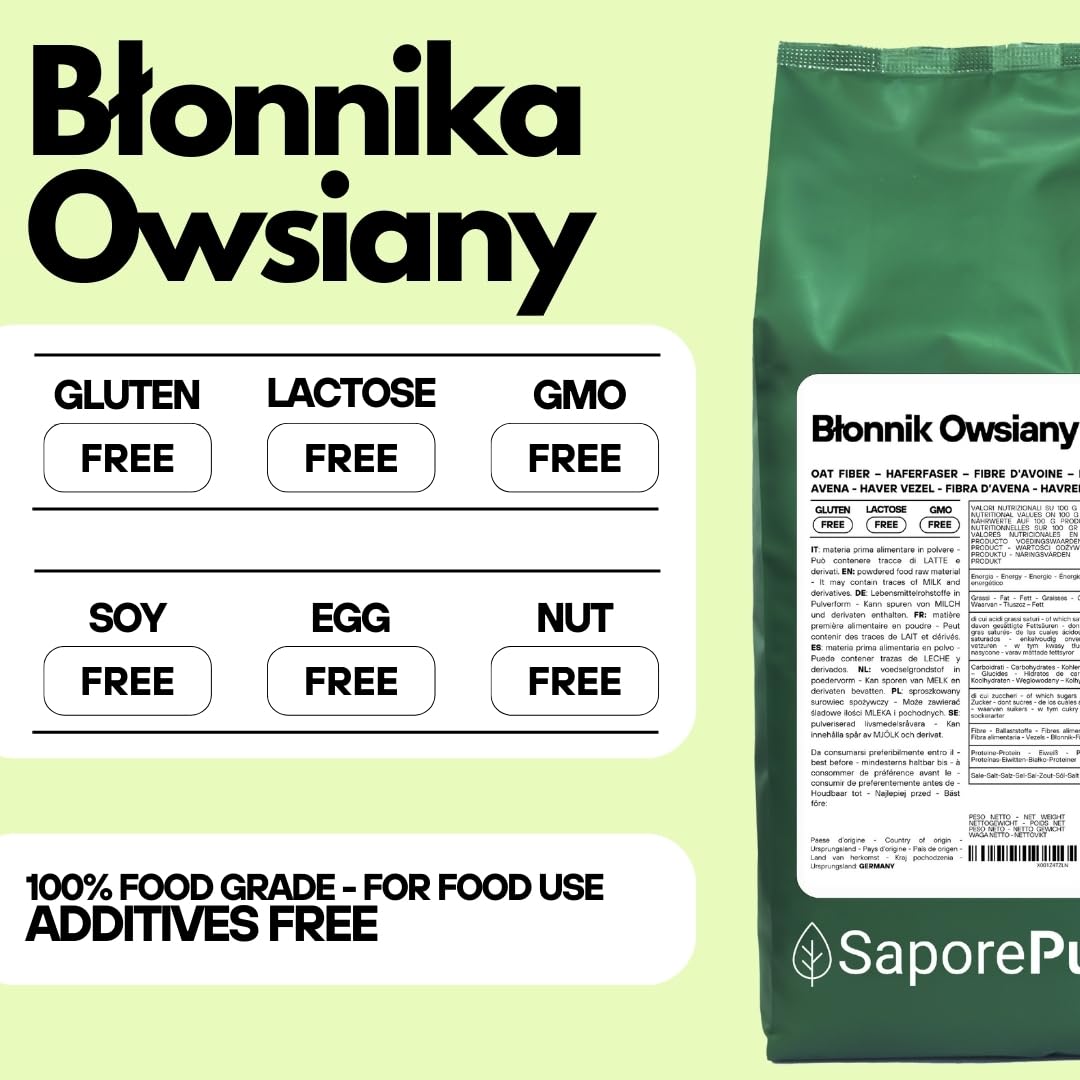 SaporePuro Błonnik Owsiany 1 kg - Bezglutenowy - Naturalne źródło błonnika