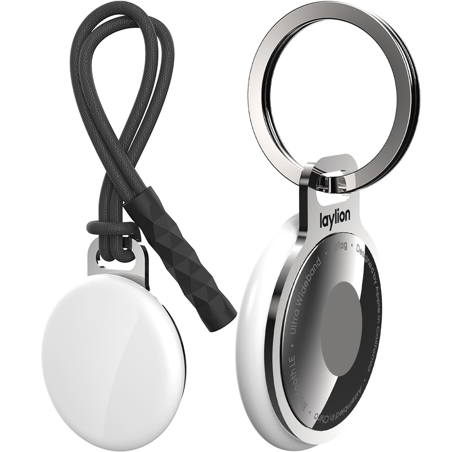 Laylion AirTag - Custodia sicura per anello in acciaio INOX con cinghia, portachiavi con custodia protettiva per tag aria con accessorio resistente ai graffi ( nero+argento Laylion AirTag - Custodia sicura per anello in acciaio INOX con cinghia, portachiavi con custodia protettiva per tag aria con accessorio resistente ai graffi ( nero+argento