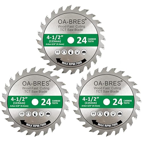 3 Pack 4-1/2-Inch 24T TCT Carbide Tipped Teeth Compact Circular Saw Blade with 3/8-Inch Arbor, General Purpose for Long-Lasting Cuts in Wood, Plastic and Composite Materials