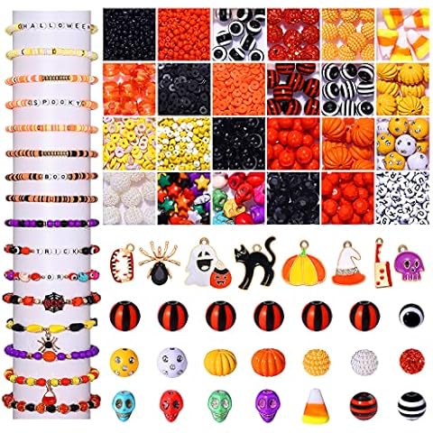 2518PCS Halloween Beads Charms for Jewelry Making, Halloween Heishi Clay Beads Pumpkin Skull Beads Letter Loose Beads Enamel Charms for Bracelet Necklace Earrings Making DIY Crafts Cover