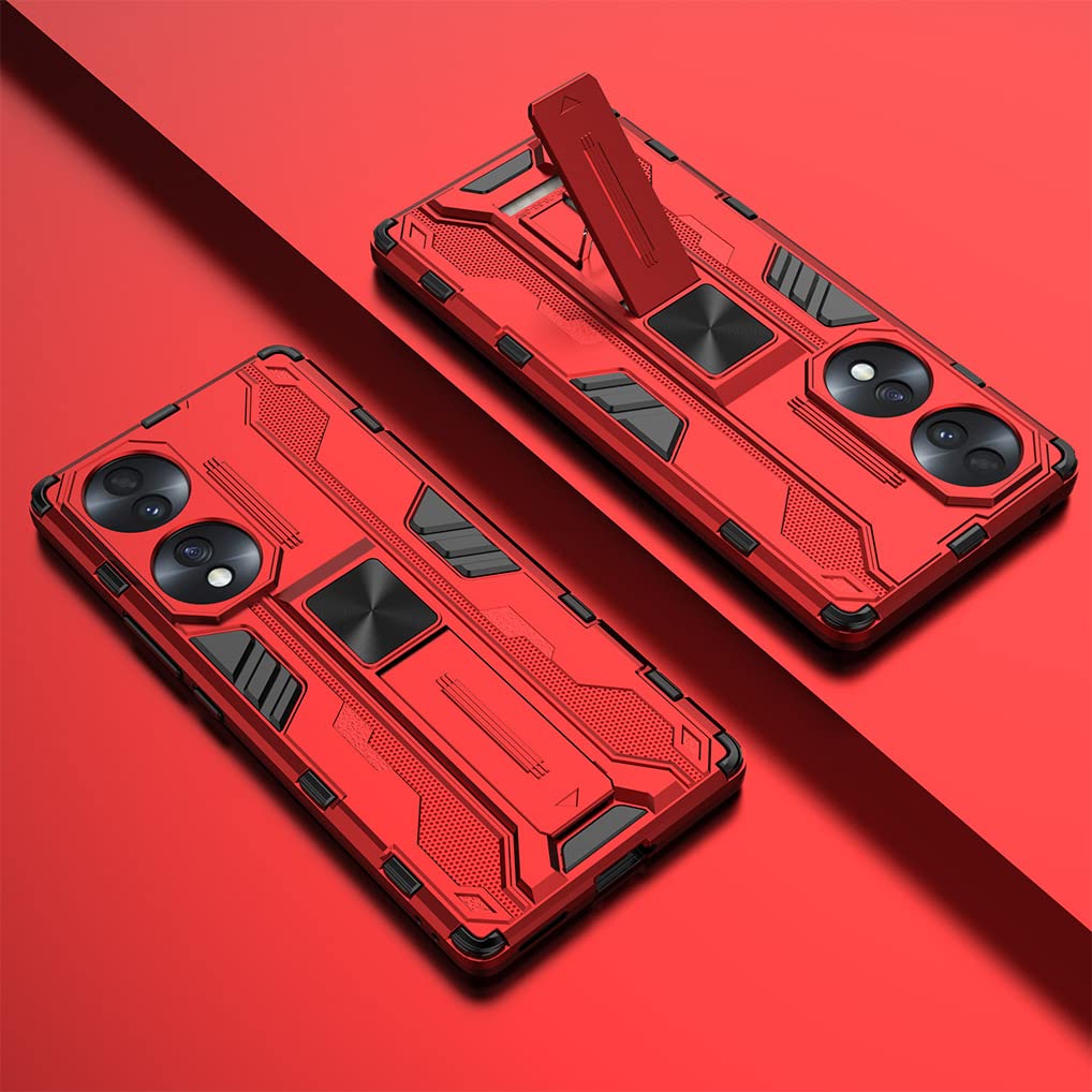 EASSGU Custodia per HONOR 70 5G (6.67 Inches), con Cover Protettiva in Armor Silicone Antiurto per PC Kickstand - Rosso