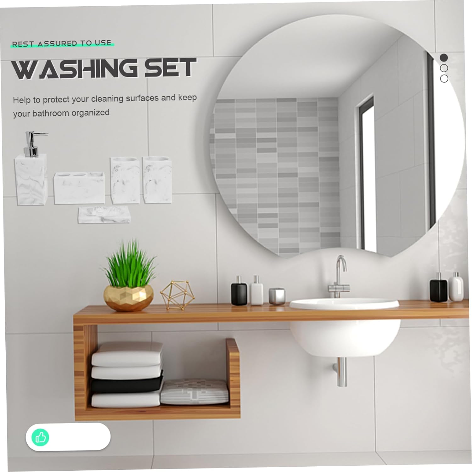 BESTOYARD Nordic Bathroom 5-Piece Set Resin Accessories Marble Finish Includes Soap Dispenser Toothbrush Holder Suitable for Home and Hotel Use