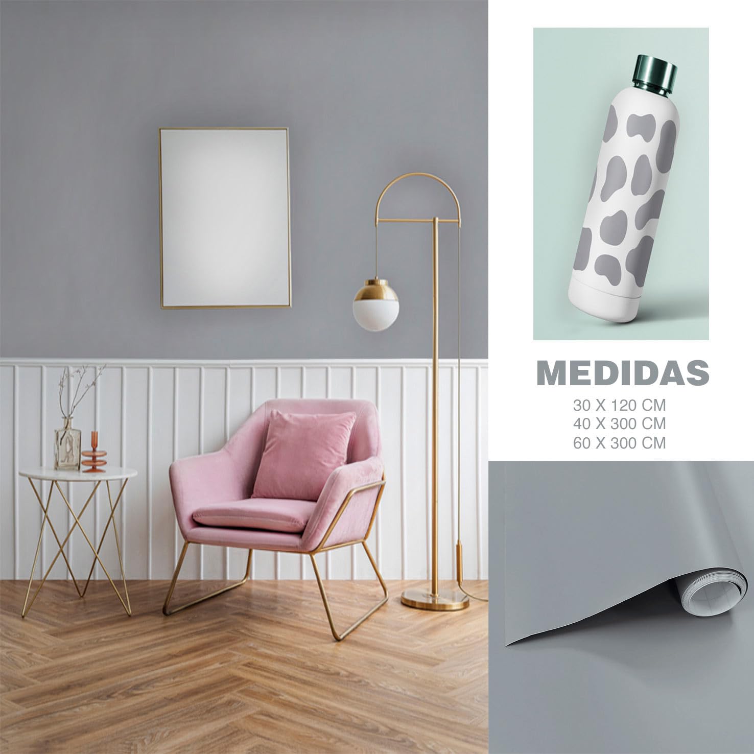 Papel Mural Pvc Autoadhesivo Rollo 10x60 Gris | Cuotas Sin Interés