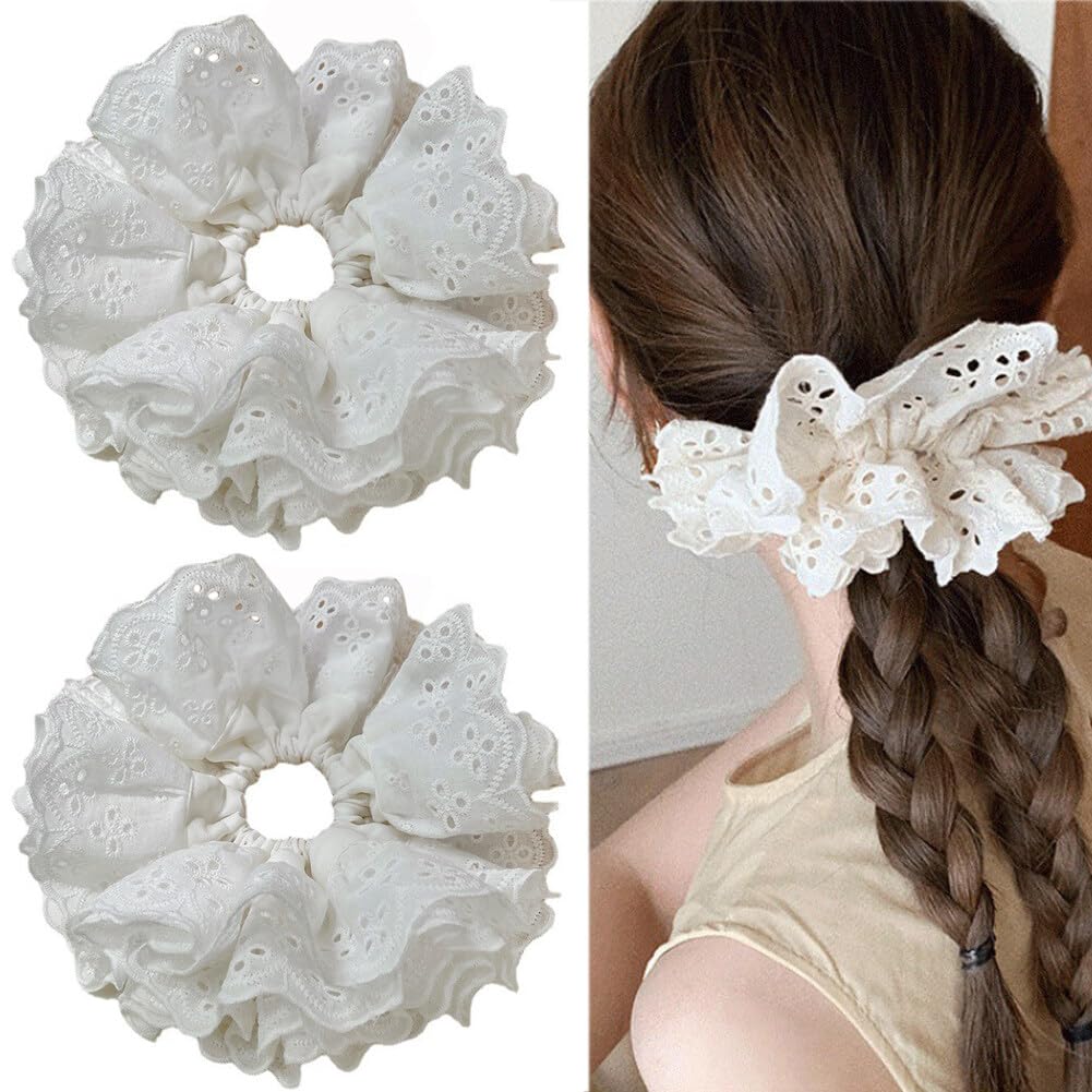 Amazon.com : 2PCS Large Hair Scrunchies Double Layer Lace  display picture 2
