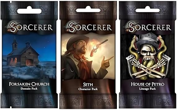 WISE WIZARD GAMES Sorcerer Card Game Bundle Seth Character Pack, House of Petro Lineage Pack, and Forsaken Church Domain Pack 3 Items