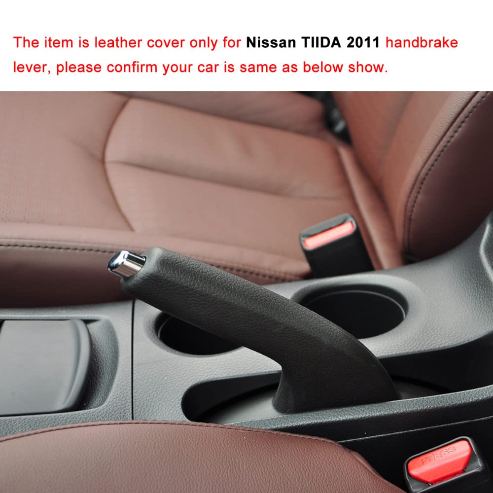 Handbremsengriffe Autohandbremsabdeckungen for Nissan passen Tiida 2011 ~ Automatische Handbremsabdeckung echte Ledergriffe schwarz/roter Faden Handbremse Abdeckung(Noir)