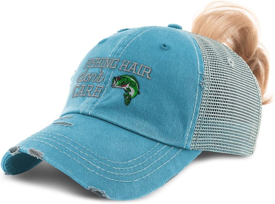 Speedy Pros Ponytail Cap Women's Baseball Cap Embroidered Fishing Hair Don't Care Embroidery Cotton
