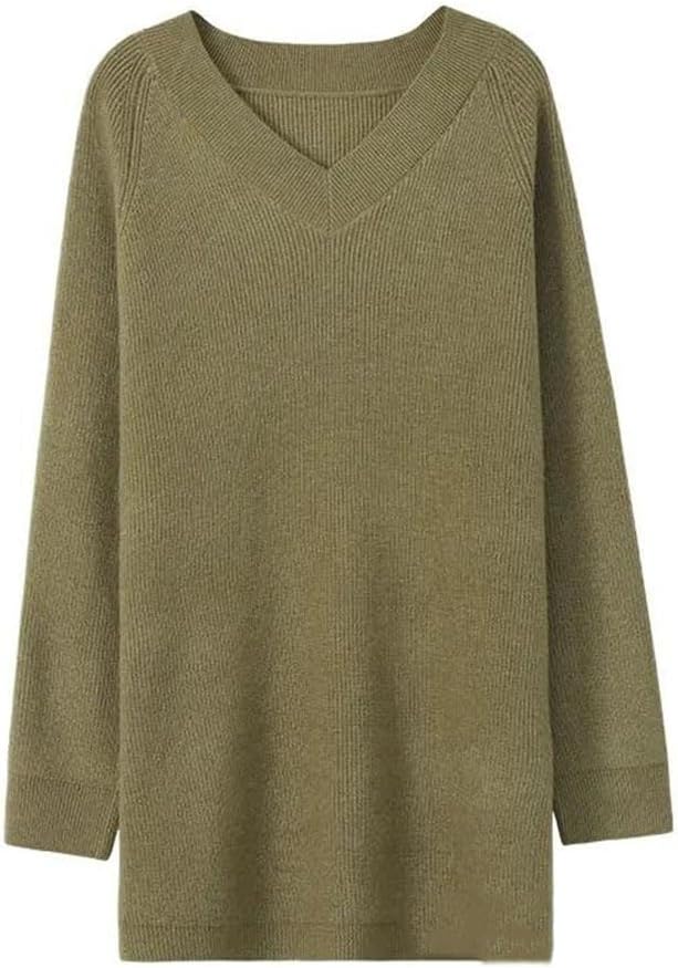 Women Fall Winter V-Neck Loose Knitted Sweater Long Sleeve Casual Ladies Top