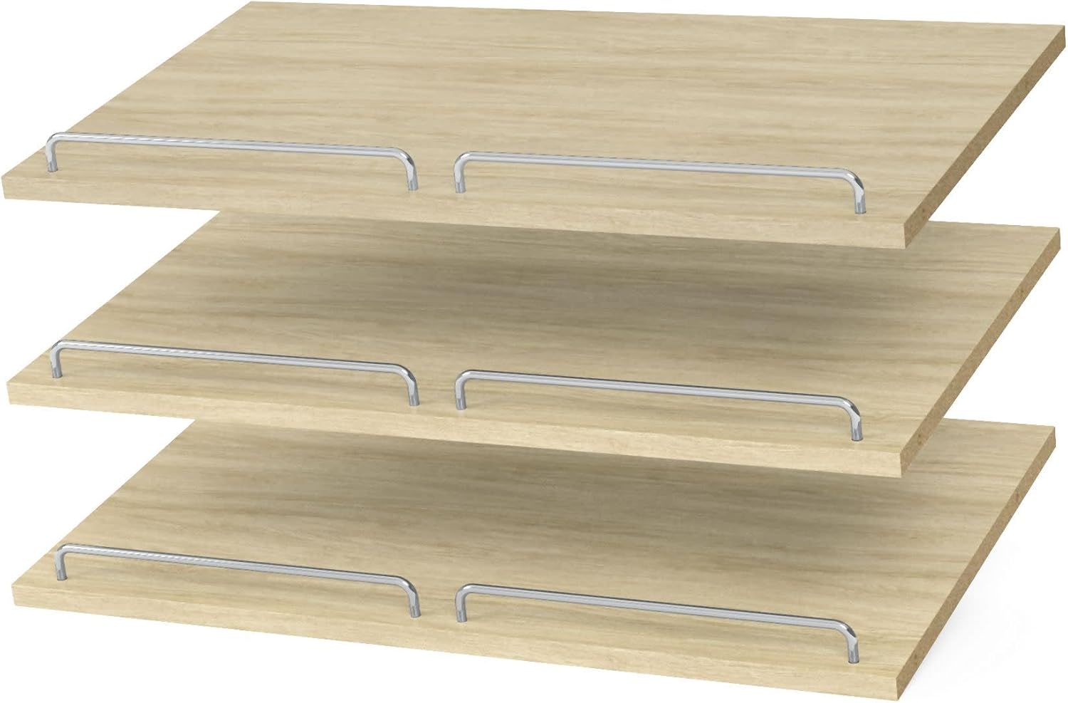 Easy Track 24 Inch Slanted Shoe Storage Shelves with Chrome Fence Rails for Closet Organizer Vertical Panels, Honey Blonde (3 Pack)