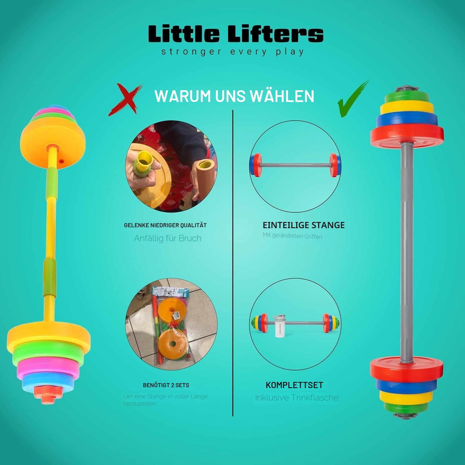 Langhantel-Set für Kinder – Verstellbare Gewichte & Kunststoff-Hantel, Kinder-Fitnessgeräte für Rollenspiele