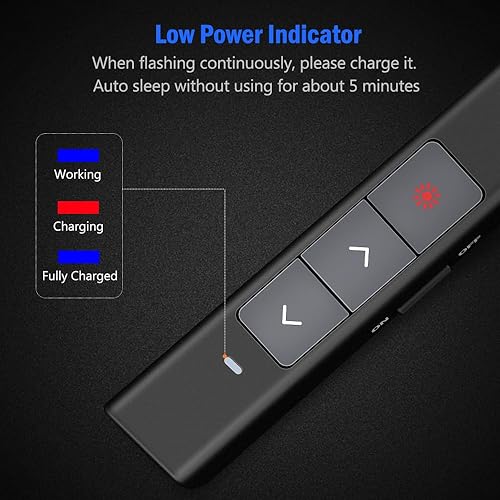 Vista 14 de DinoFire Presentador inalámbrico, Hyperlink Control de Volumen Presenter RF 2.4 GHz PowerPoint Clicker Presentación Mando a distancia Puntero láser