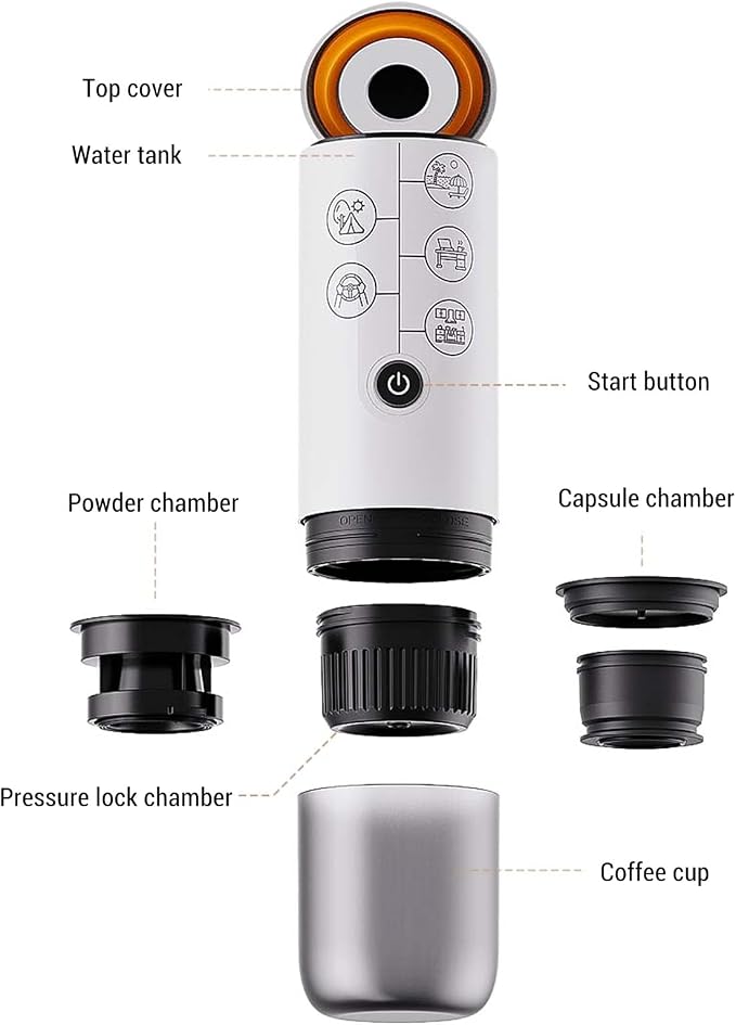 Cafetera Portátil Eléctrica Recargable 17 Bar Presión Cápsulas para Exteriores miniatura 5