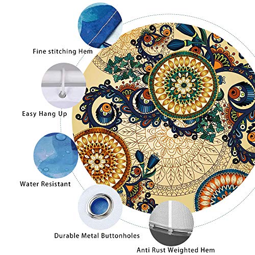Gdmoon Boho Mandala Flower Shower Curtain Big Circle Paisley Pattern Retro Ethnic Tribal Floral Hippie Psychedelic Medallion Bright Colors Bathroom Curtain Set 72X72In #TOP2
