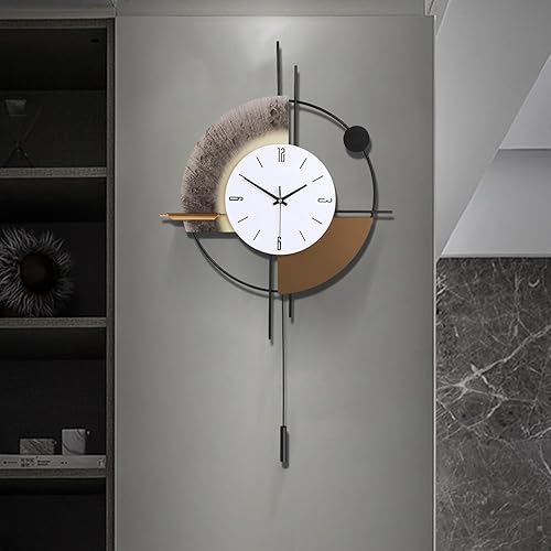 Miniatura 9 de Reloj de pared con péndulo, cuarzo de calidad silenciosa, funciona con pilas, reloj de pared grande para sala de estar, cocina, hogar, baño,