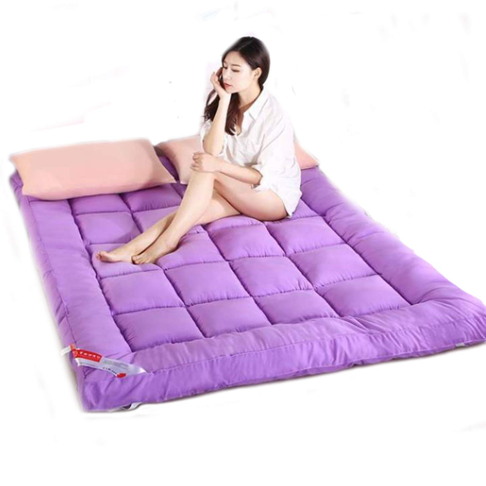 Futon Mattress,Japanese Floor Mattress Futon Mattress, Thicken Tatami Mat Sleeping Pad Foldable Roll Up Mattress Boys Girls Dormitory Mattress Pad Kids Floor Lounger Bed Couches,Purple-150*190cm