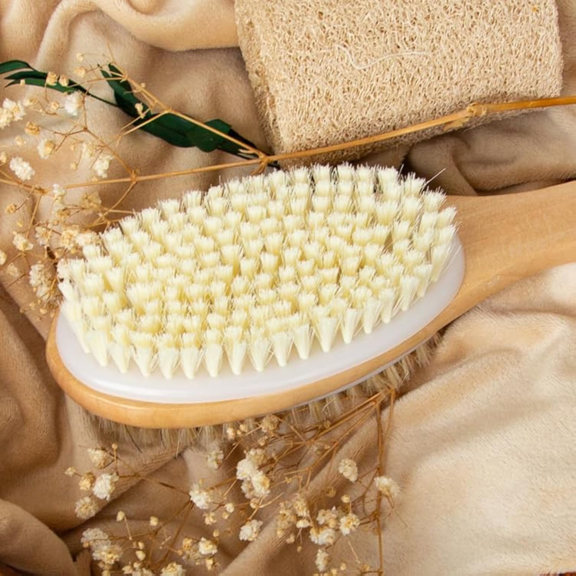 Shower Brush with Soft and Stiff Bristles, Long Handle
