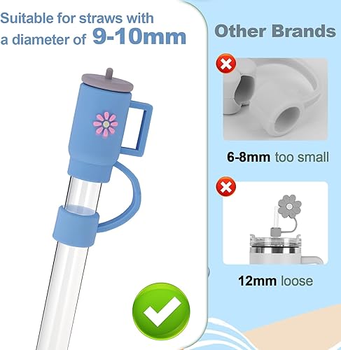 Miniatura 3 de 6 fundas de popote de 0.394 in para vaso Stanley Cup de 3040 oz con asa, a prueba de polvo, reutilizables, lindas tapas de popote de silicona, tapas