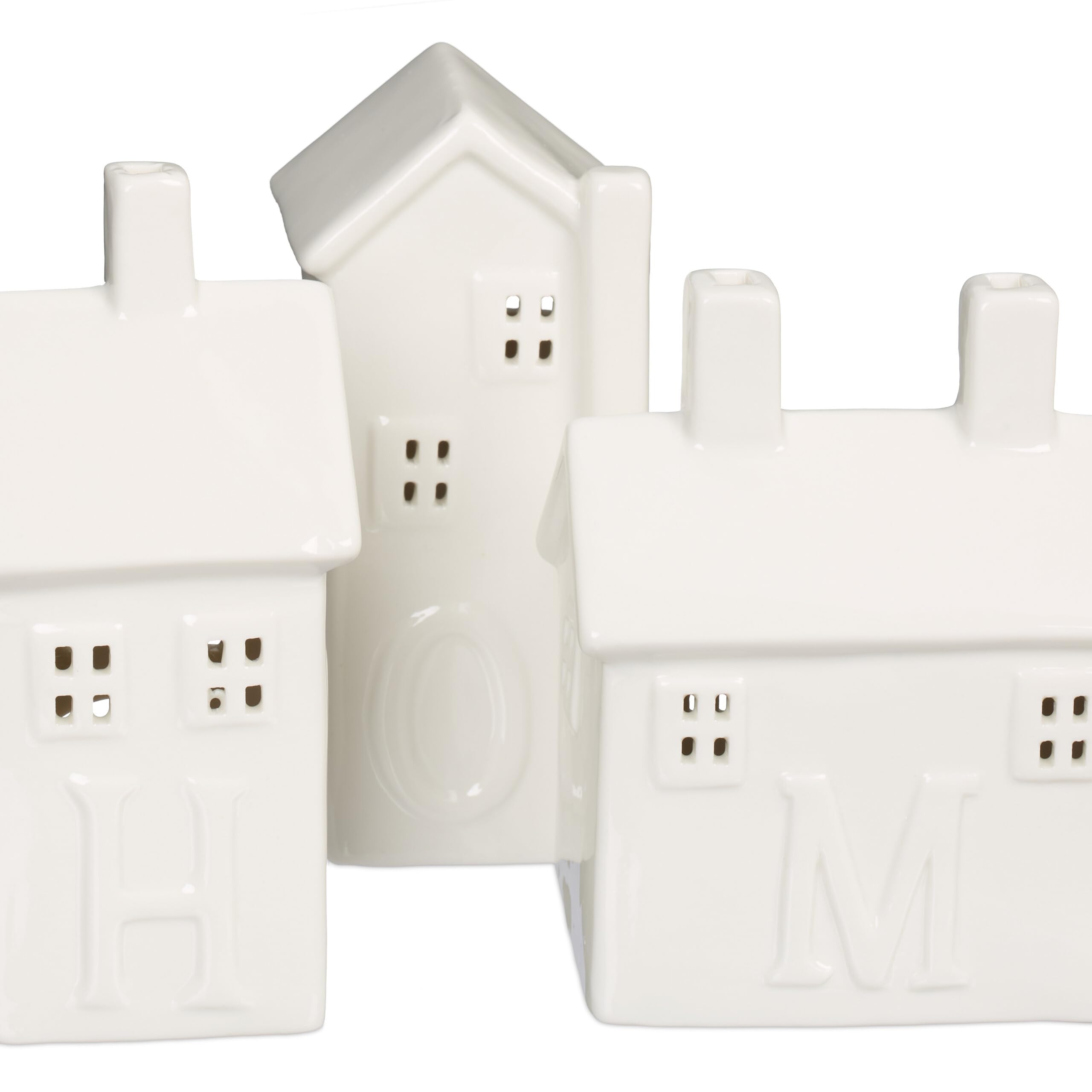 Relaxdays Ceramiczny domek na podgrzewacze, 4 świeczniki na 1 podgrzewacze, z napisem domowym, biały, 6 cm