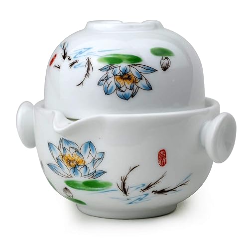 Liang baobao Convenient Teapot Cup Porcelain Teacup White Glazed Travel tea set (Lotus) - Lotus