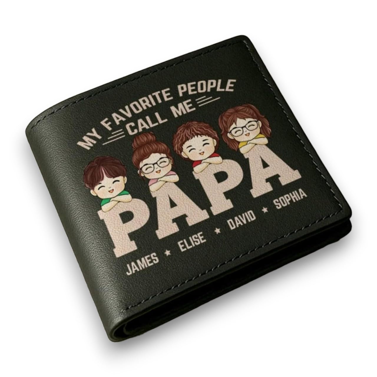 My Favorite People Call Me Papa - Family Personalized Custom Double-Sided Printed Leather Wallet - Father's Day, Gift For Dad, Grandpa