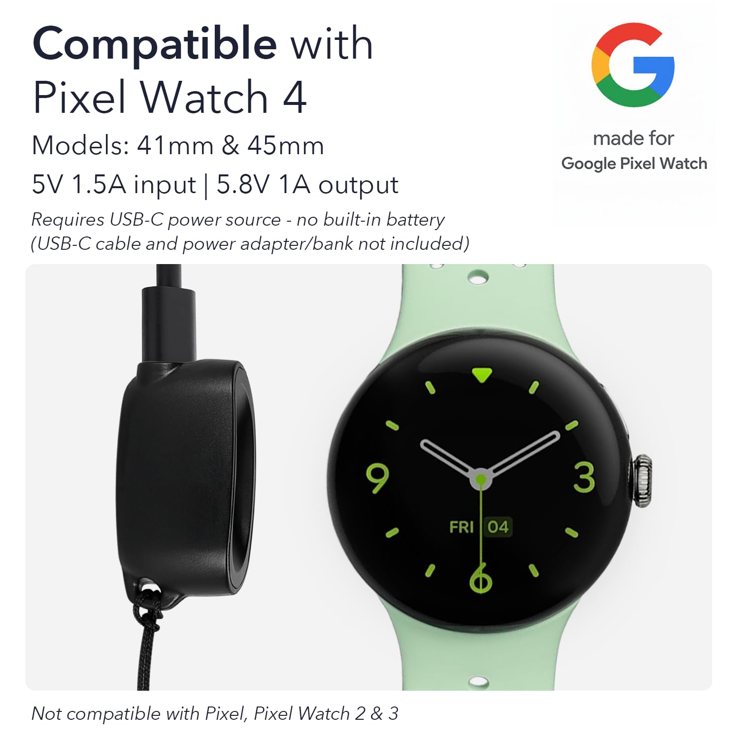 Wasserstein On-The-Go Charger Compatible with Google Pixel Watch 4 (41mm & 45mm) - Portable Charging Dock - Made for Google - NOT Compatible with Pixel Watch, 2 & 3 — view 4