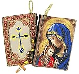 Madonna and Child Mother's Embrace Icon Cloth Tapestry Rosary Pouch, 5 3/8 Inch