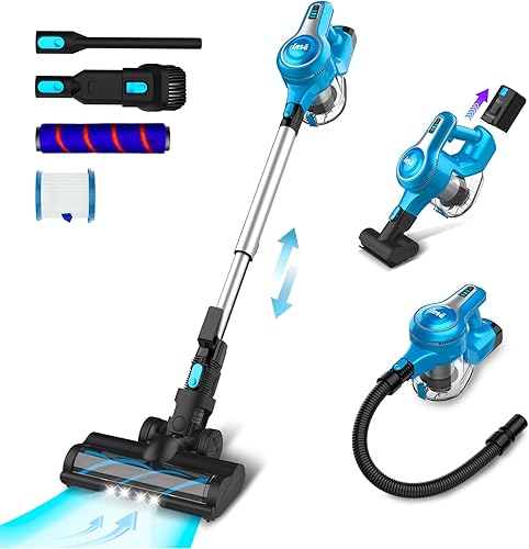 INSE Cordless Vacuum Cleaner, 10-in-1 28Kpa Powerful Cordless Stick Vacuum with Pet Hair Tool, Rechargeable Cordless Vacuum 45min Runtime,