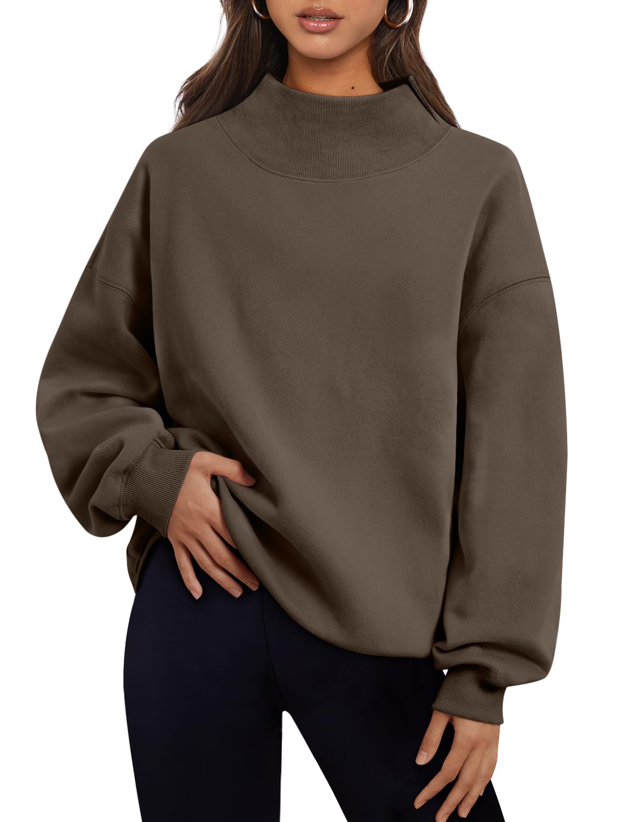Trendy Queen Womens Mock Neck Sweatshirts Oversized Pullover Fall Outfits | Fall Fashion Clothes 2026,Airport Travel Outfits,Long Sleeve Tops,Trending Soft Fleece,Casual Work Hiking Lounge Clothing