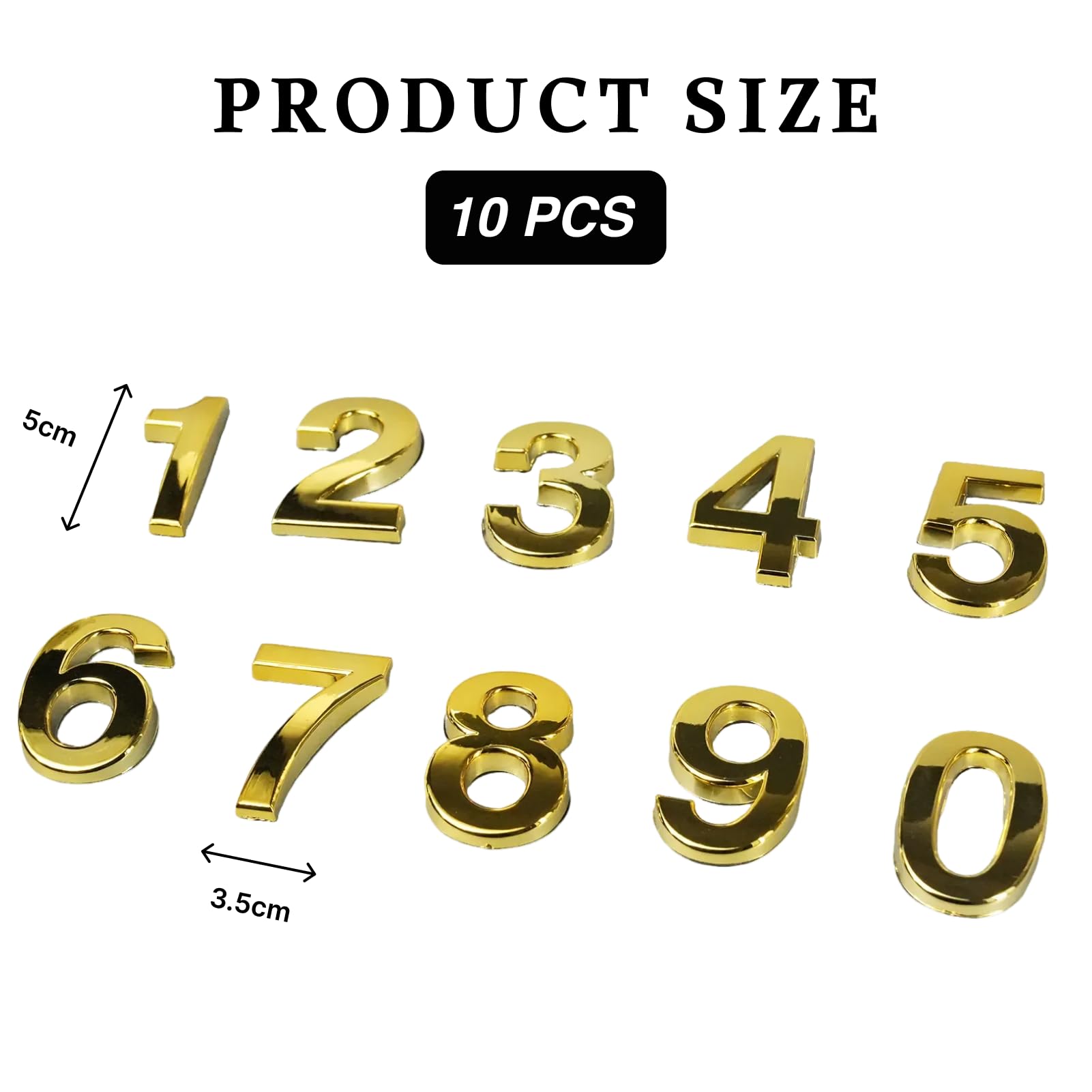 Numeros Adhesivos 5Cm,Numeros Para Habitaciones De Hotel,Numeros Adhesivos Para Buzón 3d Placas De Matrícula Del 0 Al 9 Para Casas Pisos, Oficinas Y Buzones (Dorado, 50mm 10pcs)