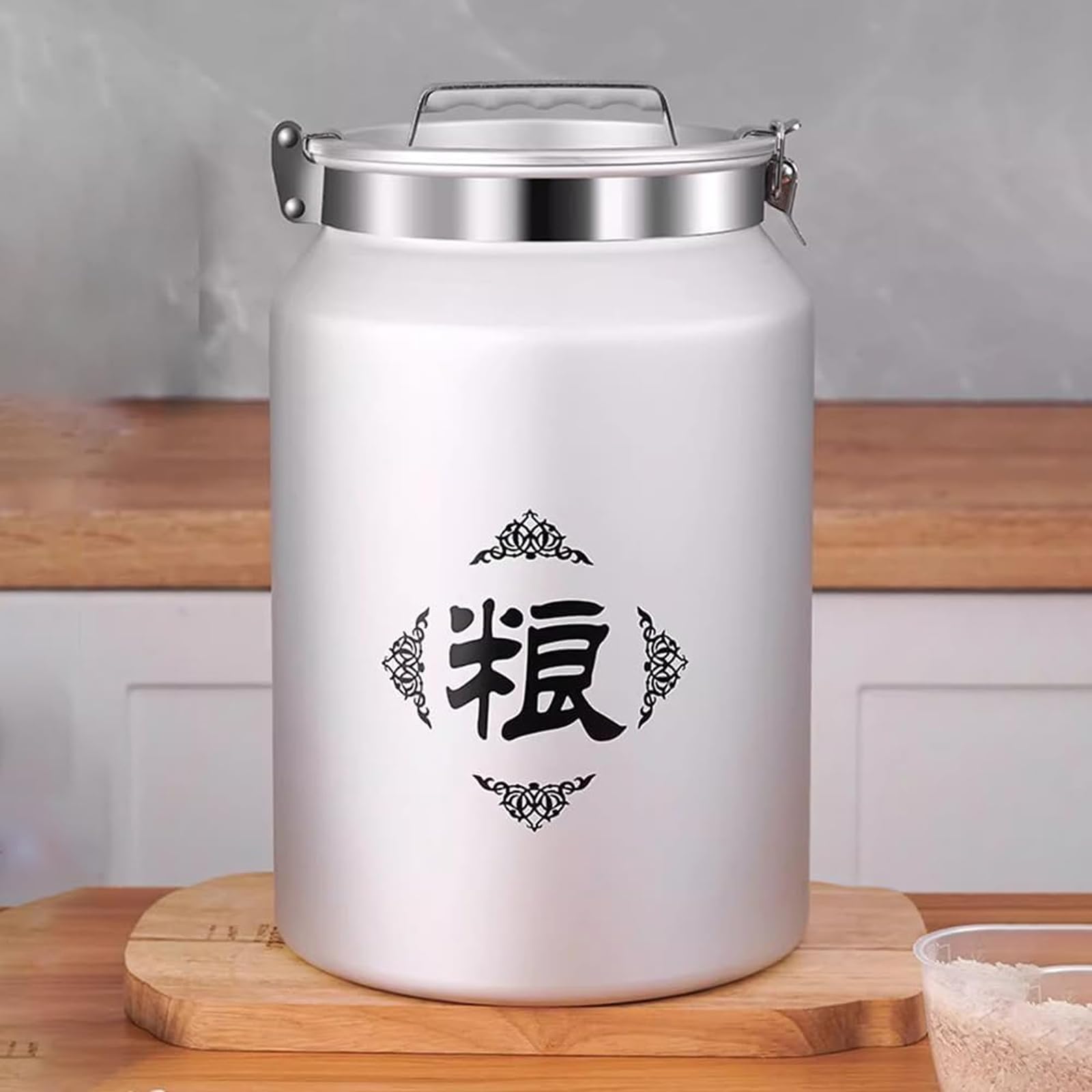 GYKOZY Stainless Steel Rice Grain Can Container, 8L Large Capacity, Aluminum Alloy Household Rice Storage Box, Stainless Steel Containers with Lids, for Cereal Coffee Beans Milk (8L)