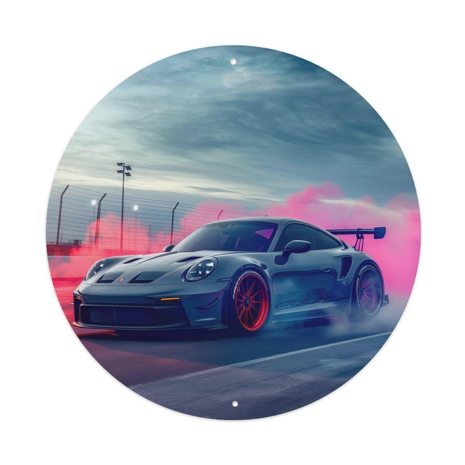 Sports Car for 911 GT3 RS Drifting Supercar Vintage Metal Tin Sign Plaque Wall Decor for Cafe, Club, Garden Round Metal Poster 8x8Inch