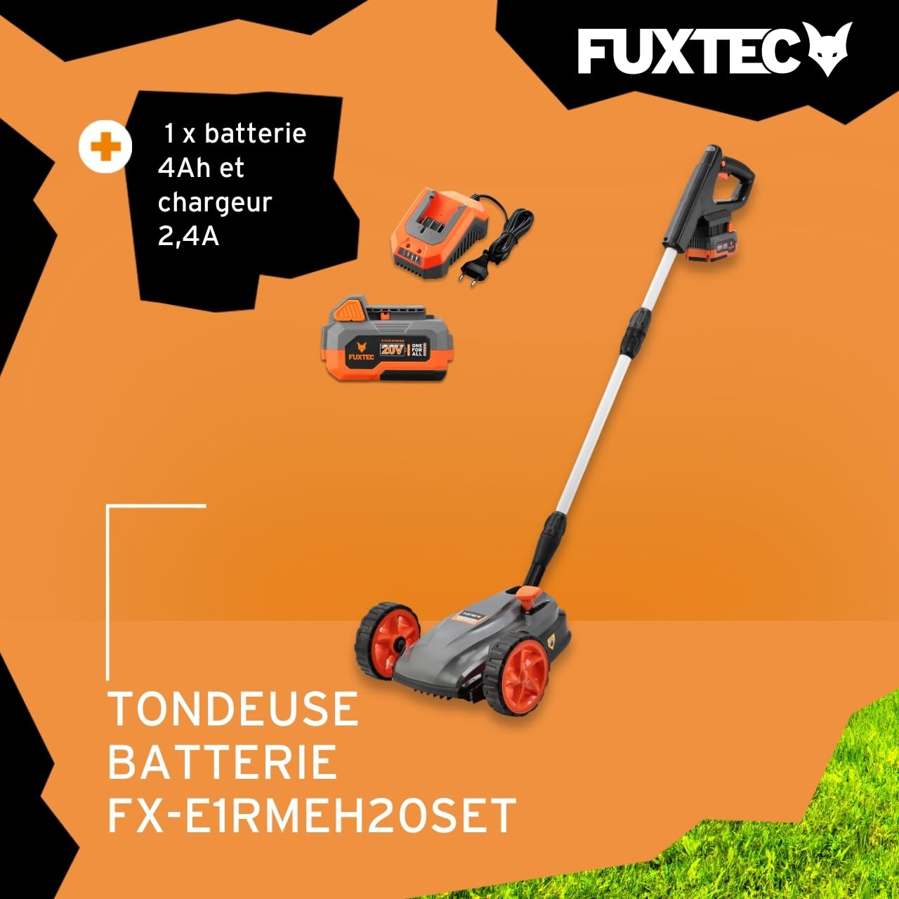 FUXTEC Tondeuse sans Fil FX-E1RMEH20 20V 4Ah 22cm 6000 TR/Min 3 Hauteurs