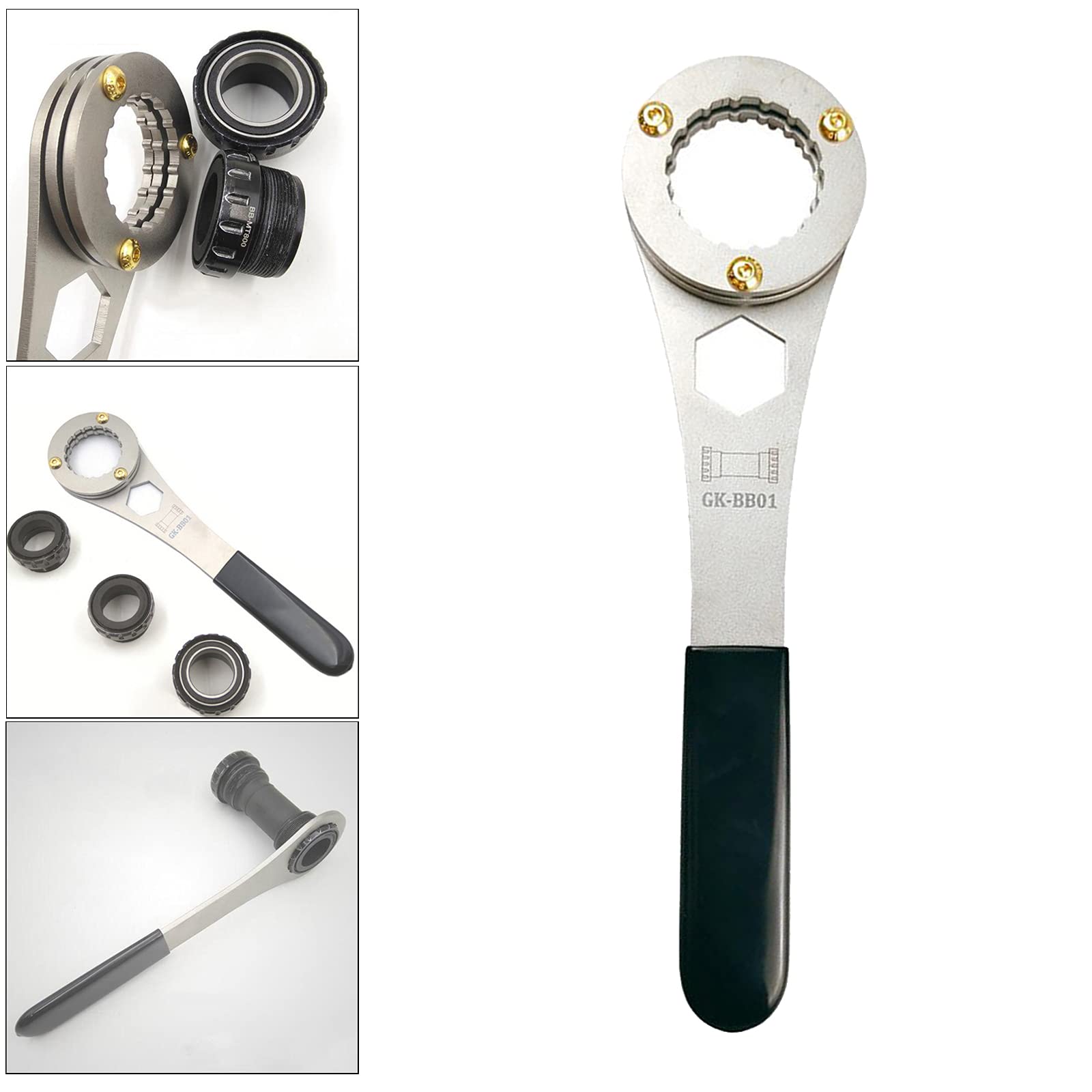 Llave de pedalier de bicicleta de 16 muescas, instalador para BB51 RS500 MT800 BBR60 GXP BB, material de acero, agarre cómodo de mango, llave de triple capa, llave hexagonal Allen de 24 mm