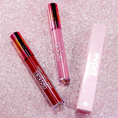 Image of evpct 2Pcs Mauve & Dark Red Matte to Glitter Liquid Lipstick Set Kit for Women Long Lasting Glossy Metallic Shimmer Sparkle Lipstick Lip Gloss 01+04