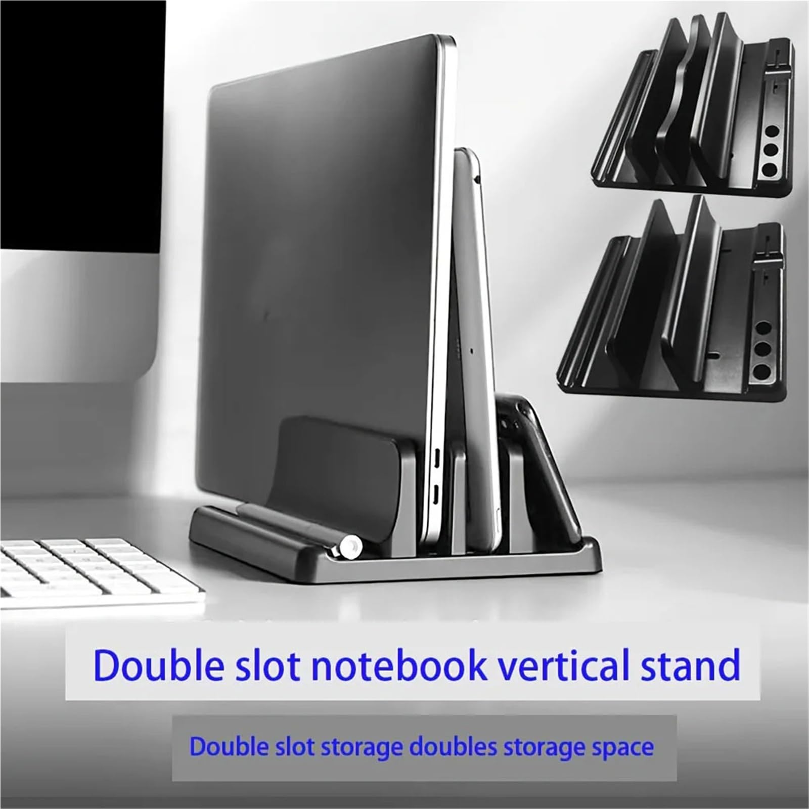 Laptop Ständer Vertikal Multifunktionaler, Verstellbarer Dual-Slot-Schreibtisch-Organizer for Ablets-Telefone, platzsparender Halter for das Home Office