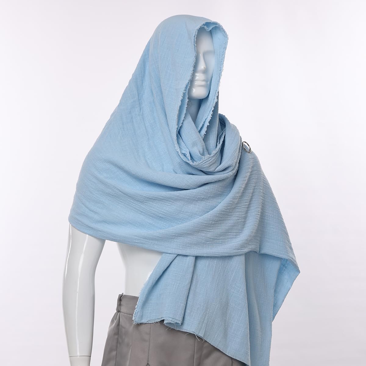 GRACEART Shawl Scarf Hood Sash Cowl Medieval Wizard Mage Costume Wrap Cloak With Brooch Pin, Sky Blue, 230cm X 130cm - Image 3
