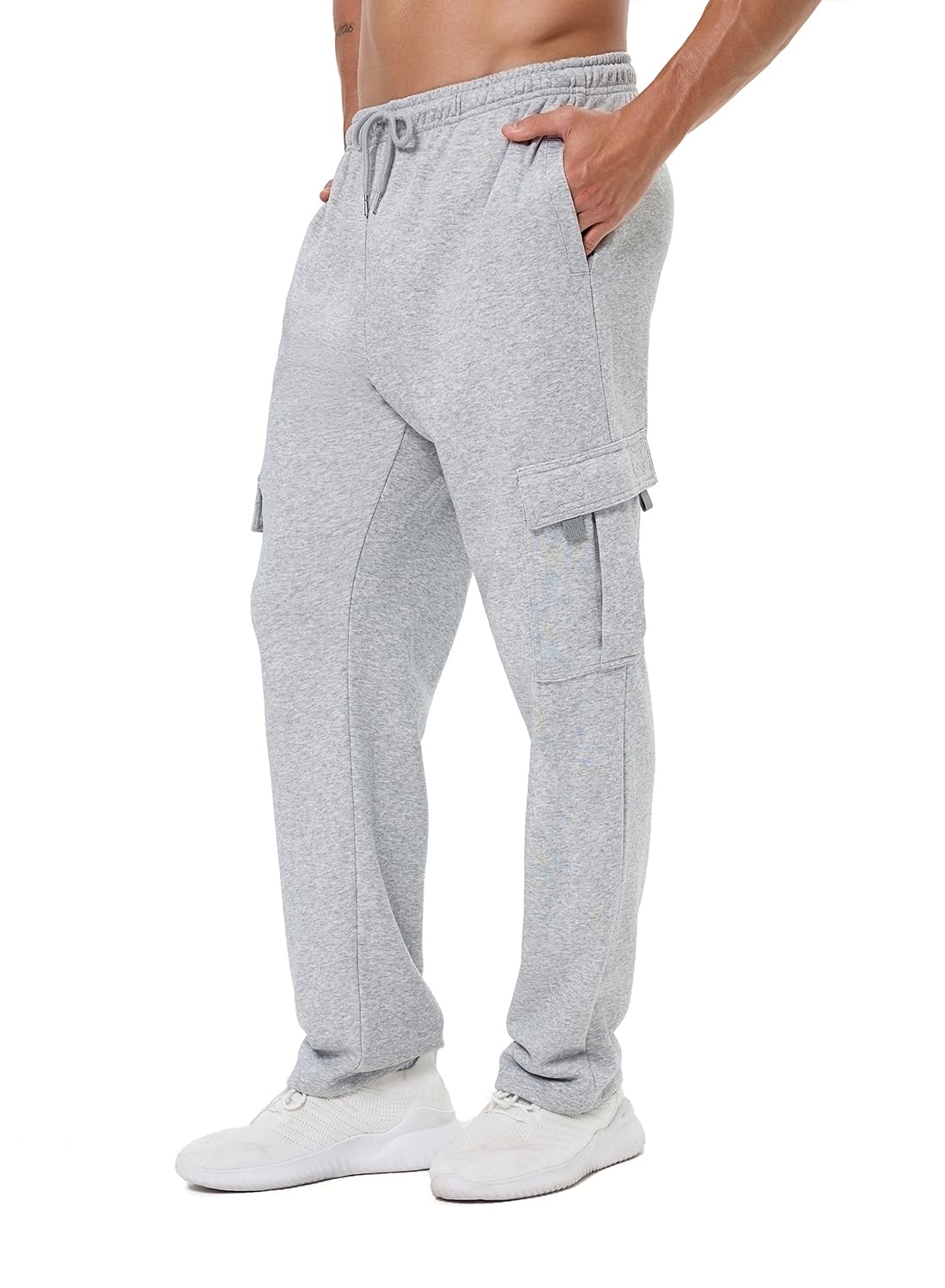 HOOD CREW Herren Cargohose aus Baumwolle mit Taschen Lang Lässige Freizeithose mit Kordelzug
